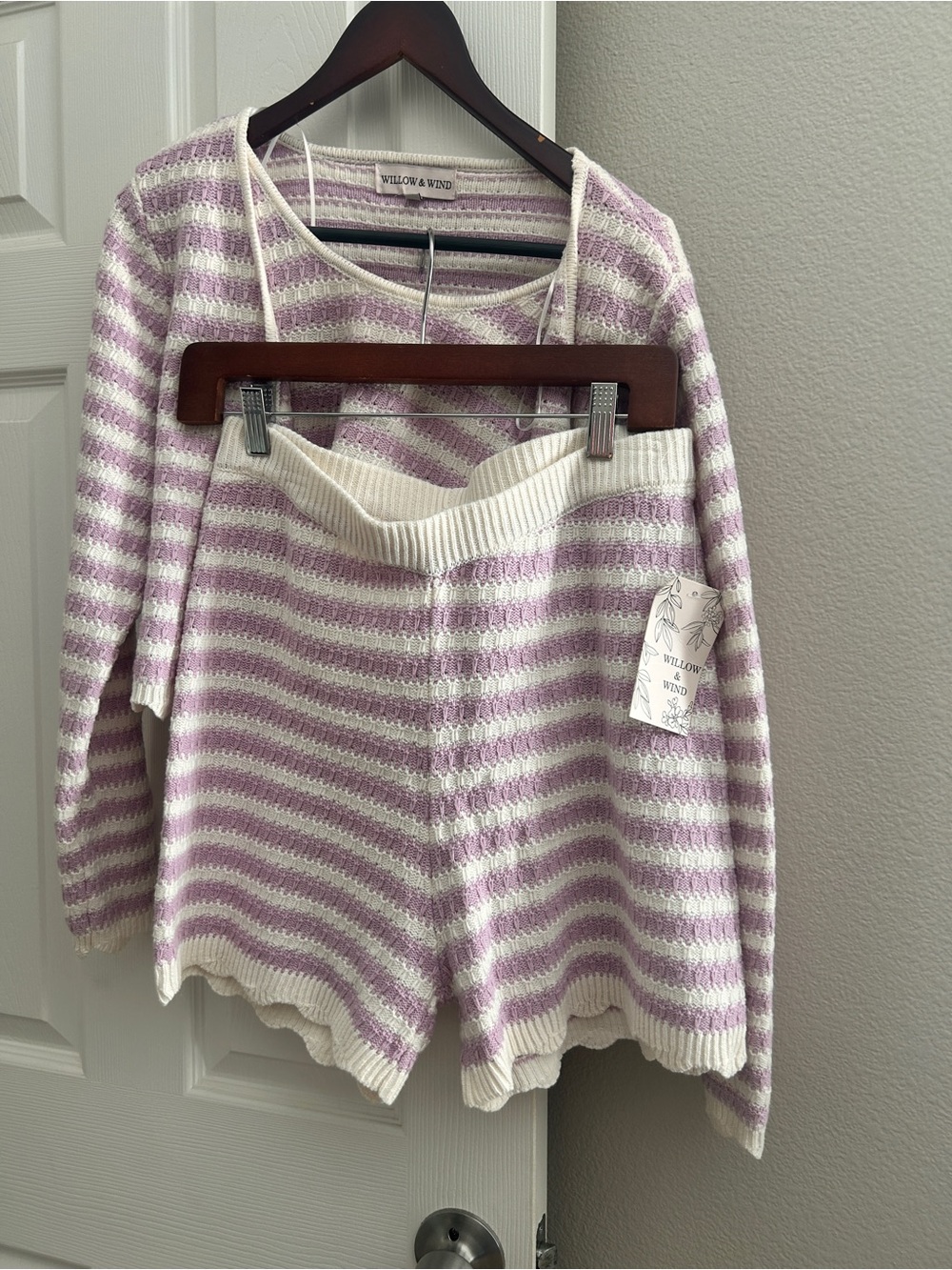 Lavender Stripe Knit Lounge Set - Cream & Lavender